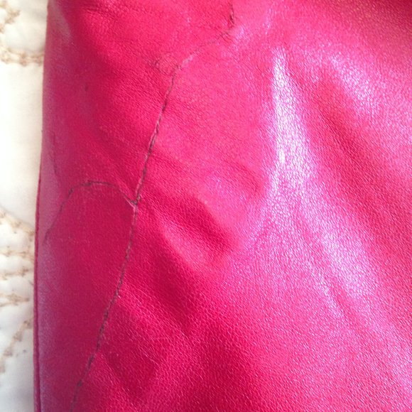 Vintage Mid-Length Genuine Leather Red Coat - Picture 3 of 10